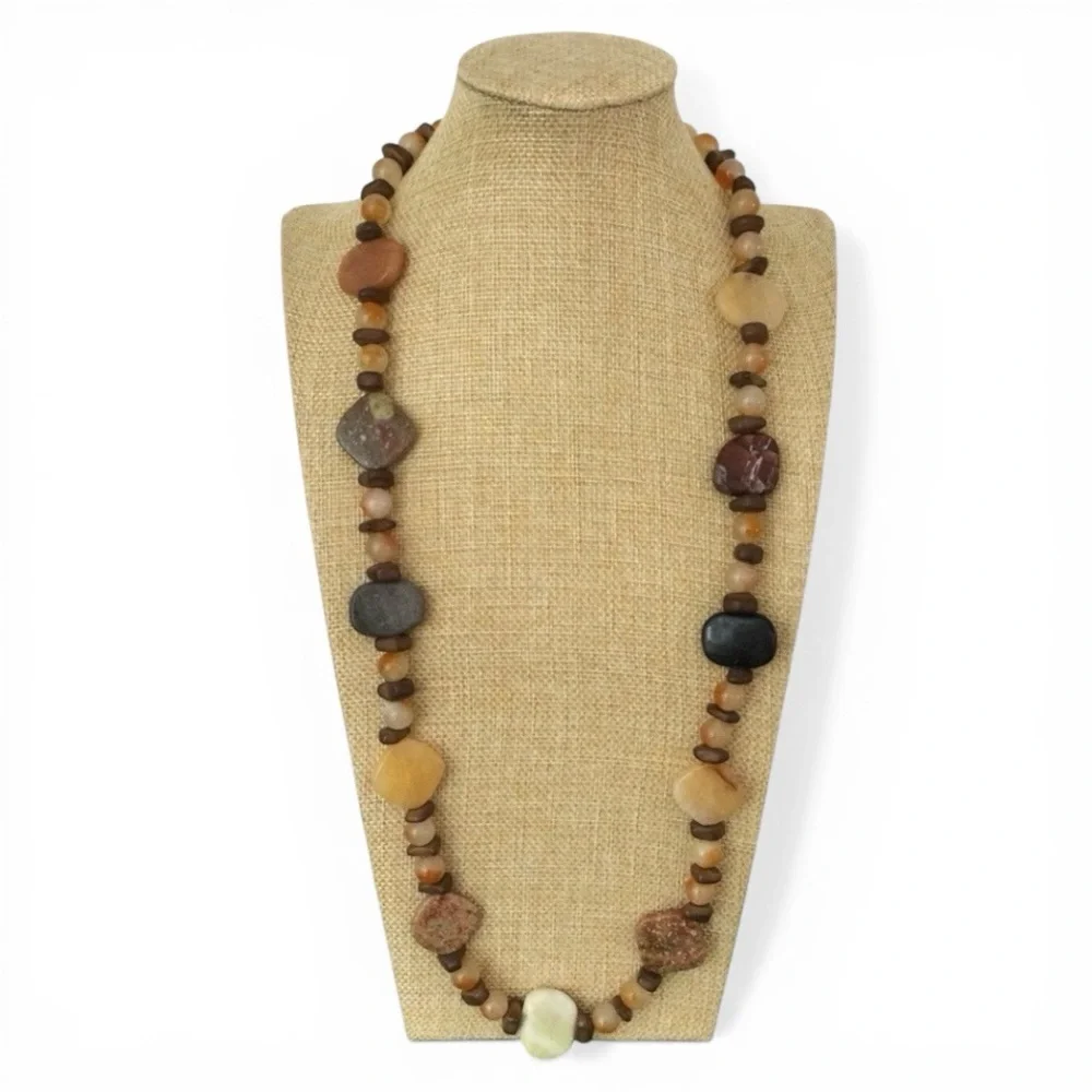 Artisan Semi‑Precious Stone Necklace - Ferruginous Quartz - Silver‑Tone - 31
